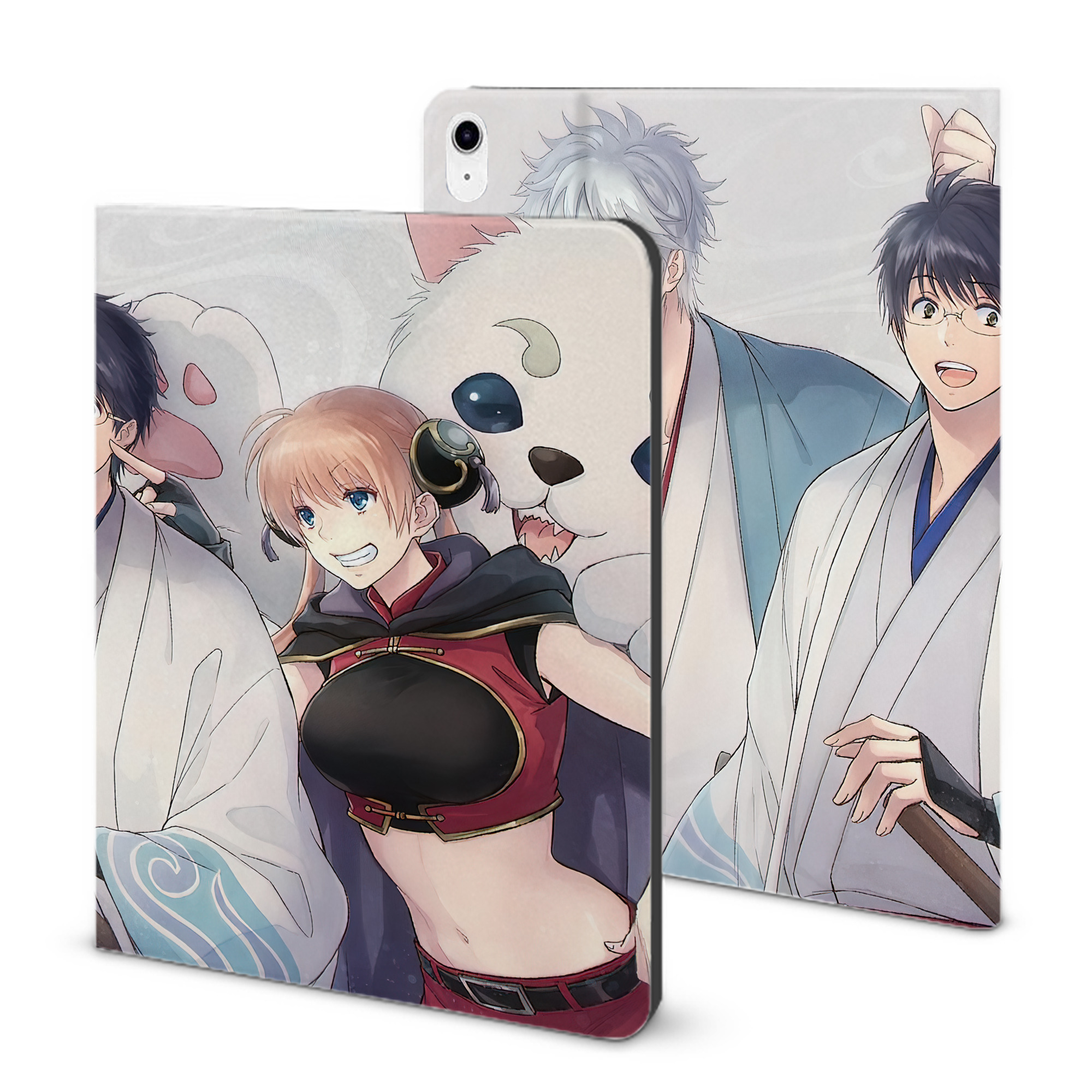 （画像用） ぎんたま 坂田銀時（さかたぎんとき） 神楽 志村新八（しむら しんぱち） GINTAMA Sakata Gintoki Kagura Shimura Shinpachi IPad ケース ブック型 PUレザー TPU 耐衝撃 軽量 薄型 ペン収納なし 全面保護 IPad 各モデル対応